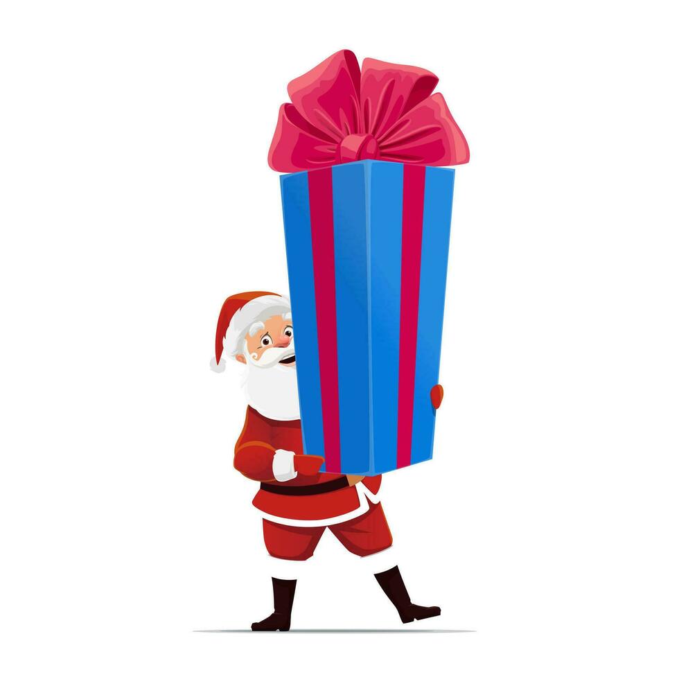 desenho animado santa com gigante presente caixa para Natal vetor