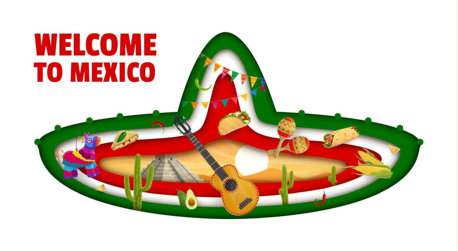mexicano sombrero papel corte, bem-vinda para México vetor