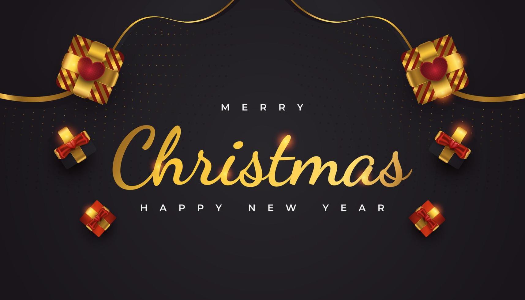 Feliz Natal e feliz ano novo banner ou cartaz. Cartão de Natal elegante em  preto e dourado com caixa de presente de luxo 3520418 Vetor no Vecteezy