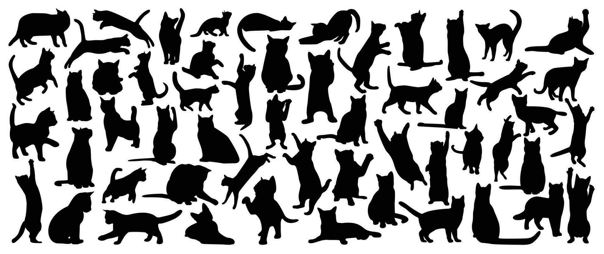 conjunto do gatos silhueta vetor. gatos e gatinho diferente raça, poses, sentado, de pé, pular, dormir, jogando, andando. mão desenhado animal animais para animal comprar, logotipo projeto, decorativo, adesivo. vetor