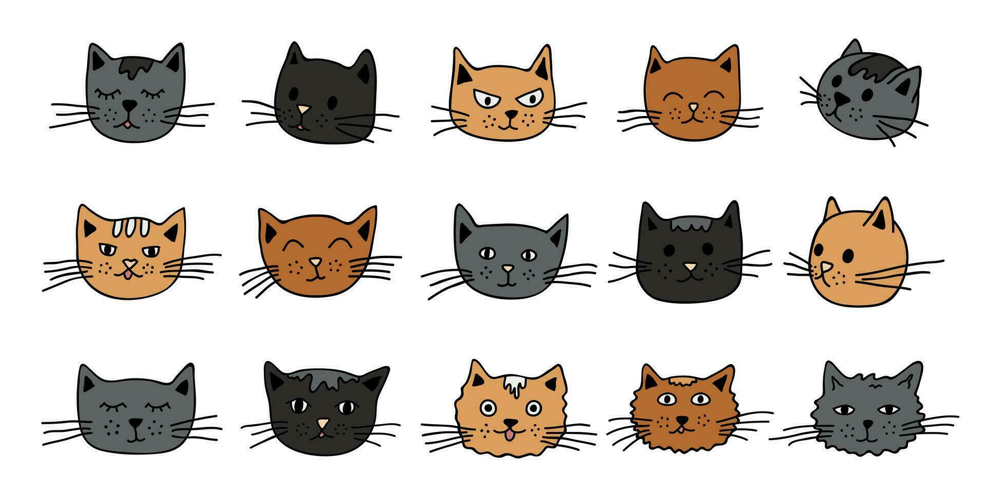 mão desenhado gato focinho clipart. fofa animal face rabisco conjunto vetor