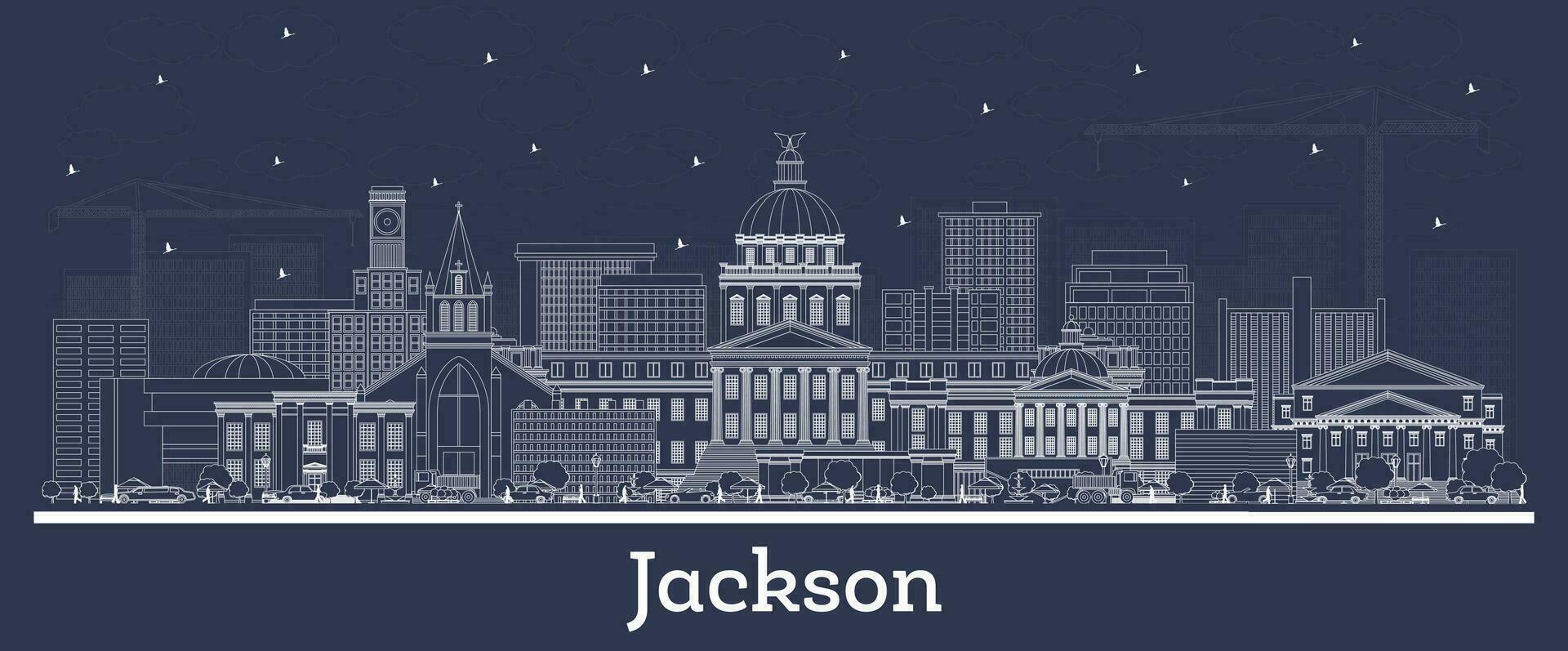 esboço jackson Mississippi cidade Horizonte com branco edifícios. o negócio viagem e turismo conceito com histórico arquitetura. jackson EUA paisagem urbana com pontos de referência. vetor