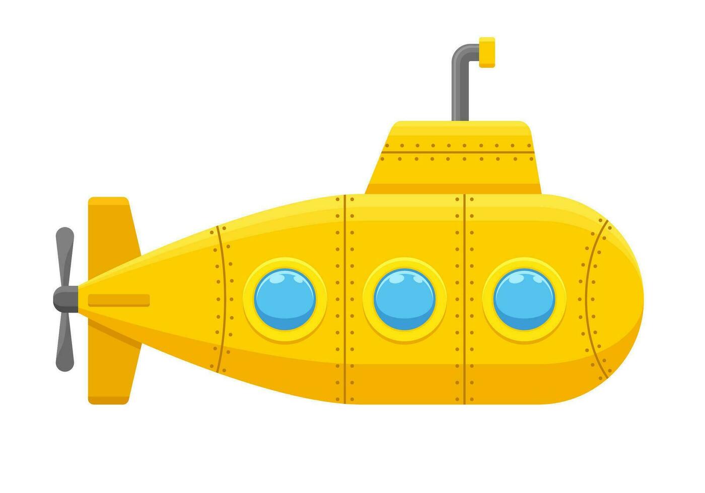amarelo submarino com periscópio isolado em branco fundo. embaixo da agua enviar, batiscafo flutuando debaixo mar água. vetor