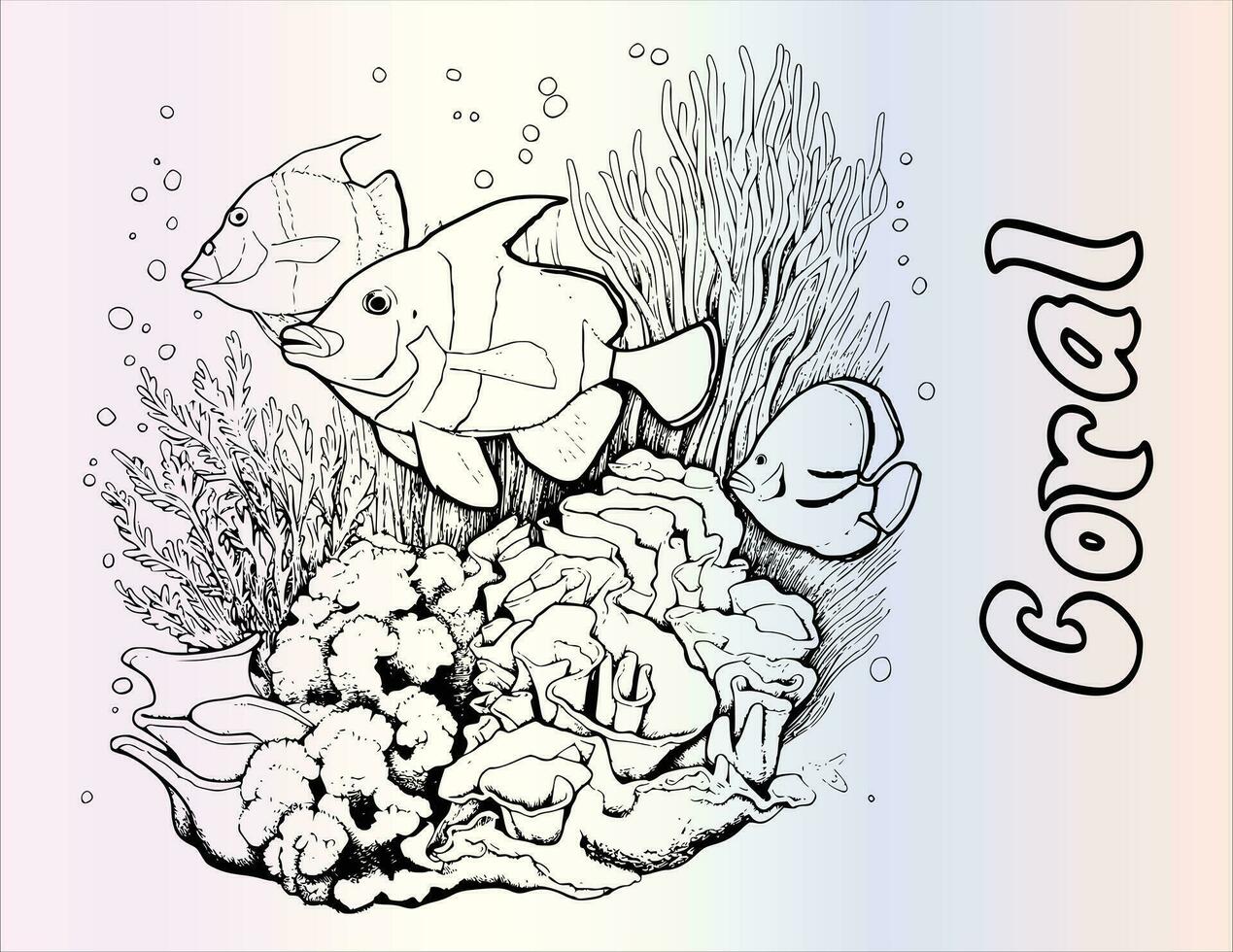 coral recife coloração página desenhando para crianças vetor