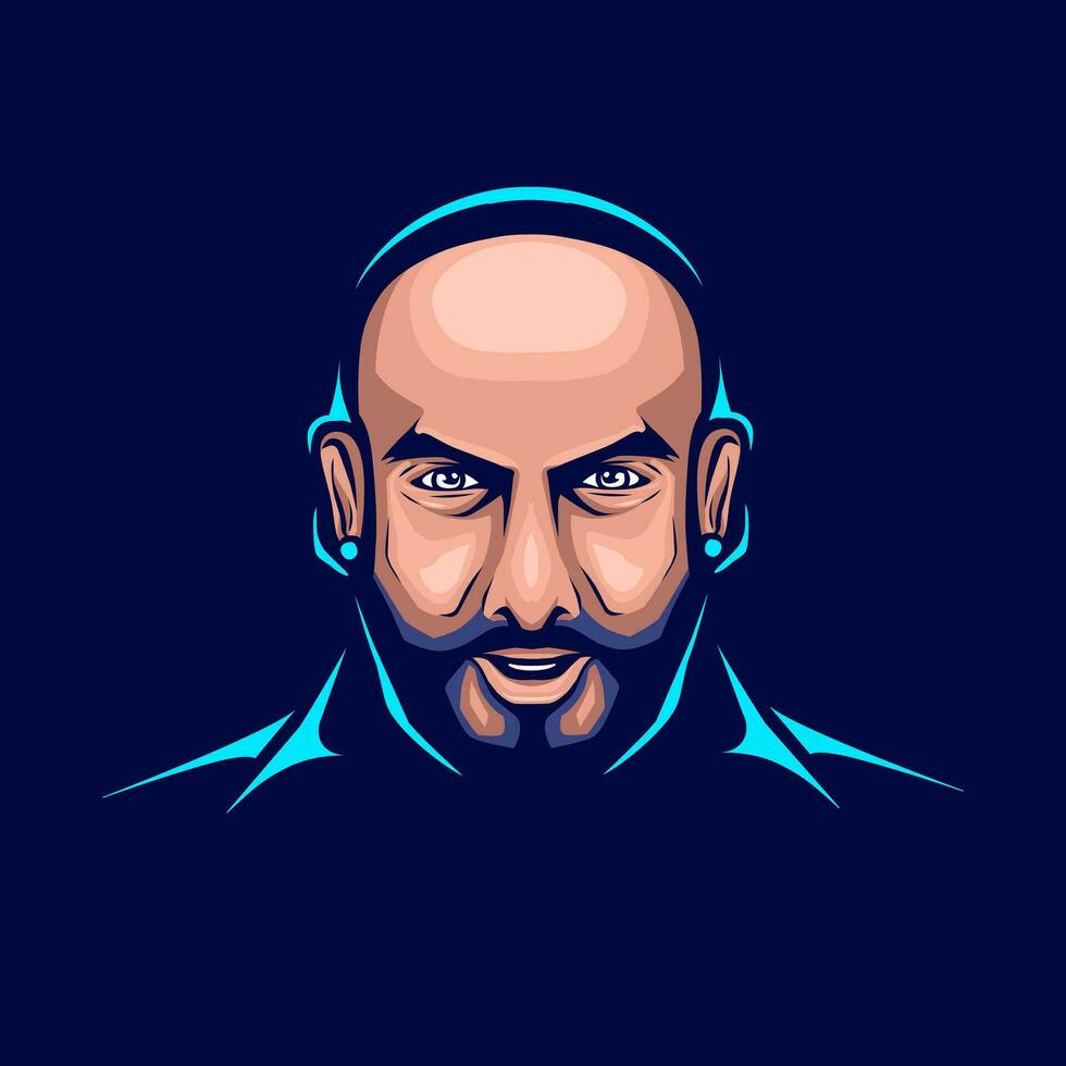 Careca homem legal arte retrato colorida Projeto com Sombrio fundo. abstrato vetor logotipo ilustração