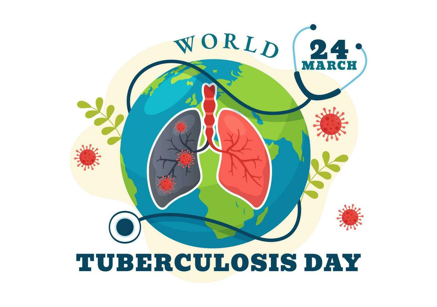 mundo tuberculose dia vetor ilustração em marcha 24 com pulmões e bactérias para tb consciência e médico dentro cuidados de saúde plano desenho animado fundo