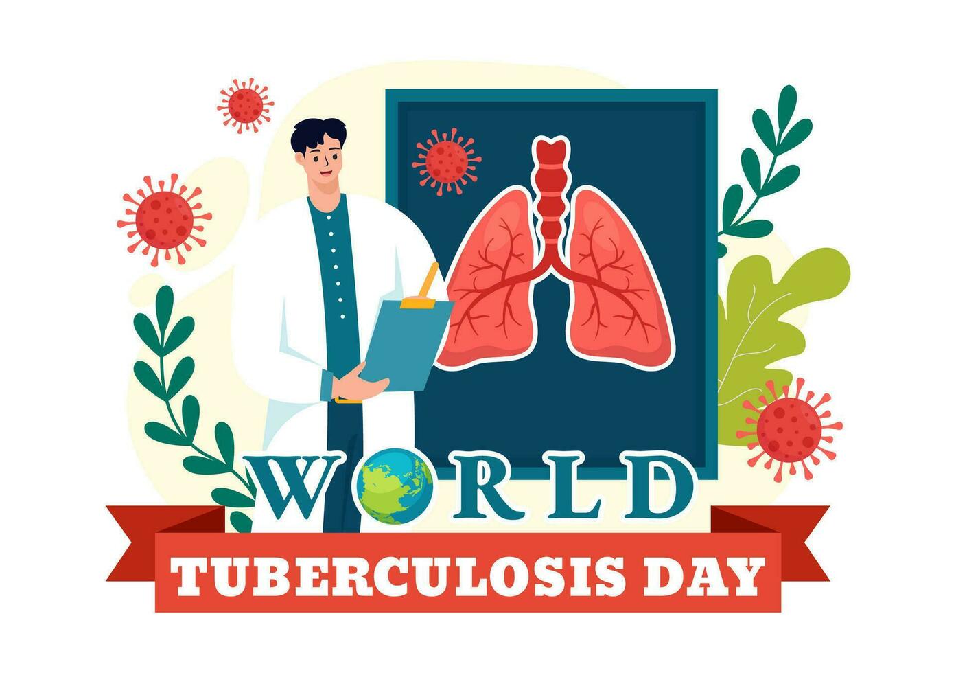 mundo tuberculose dia vetor ilustração em marcha 24 com pulmões e bactérias para tb consciência e médico dentro cuidados de saúde plano desenho animado fundo