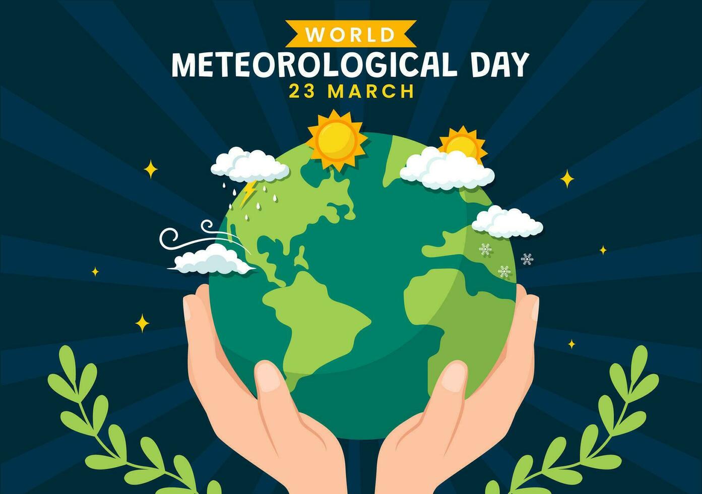 mundo meteorológico dia vetor ilustração em 23 marcha com terra mapa, meteorologia Ciência e pesquisando clima dentro plano desenho animado fundo