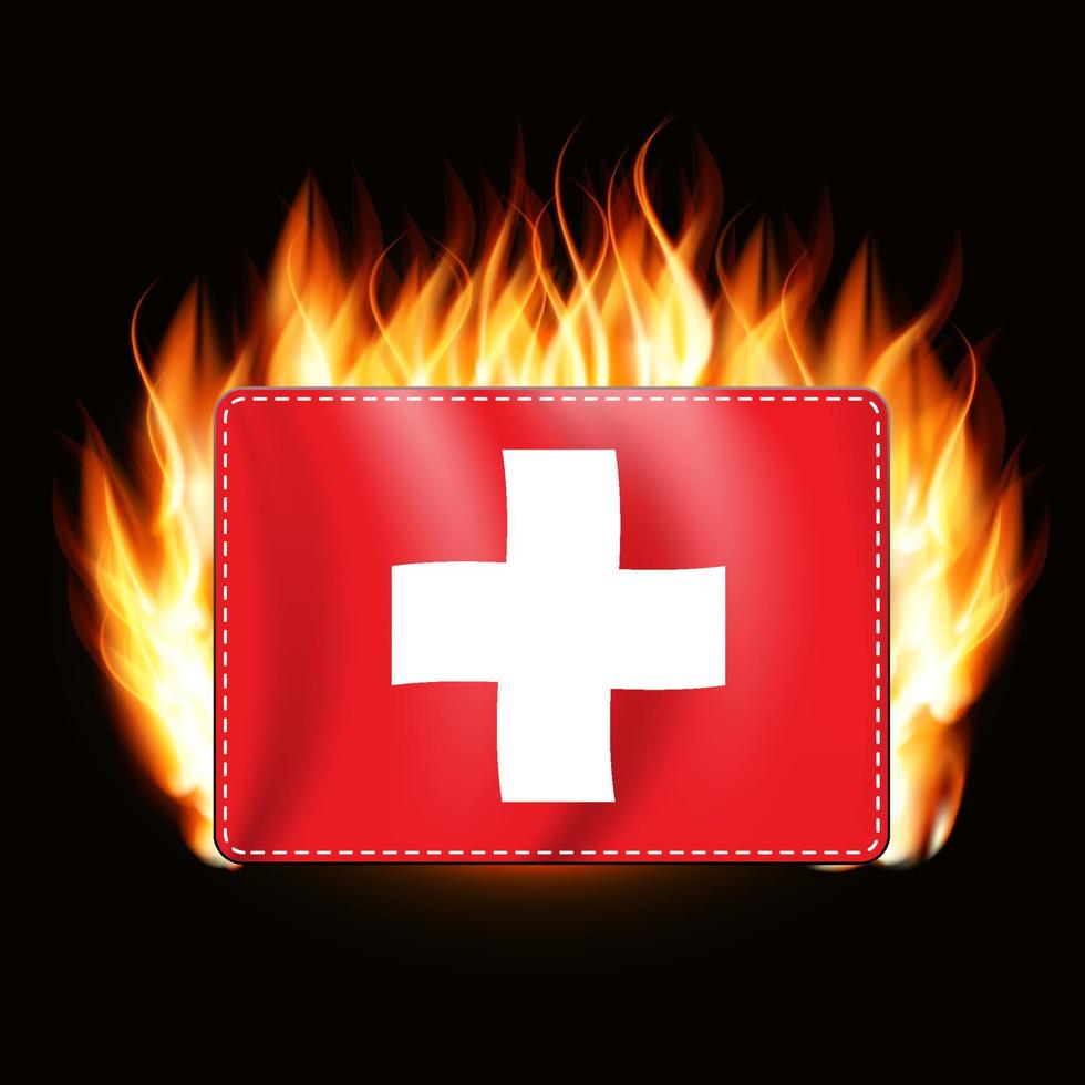 conceito bandeira da Suíça em fundo de fogo. emblema do país. vetor