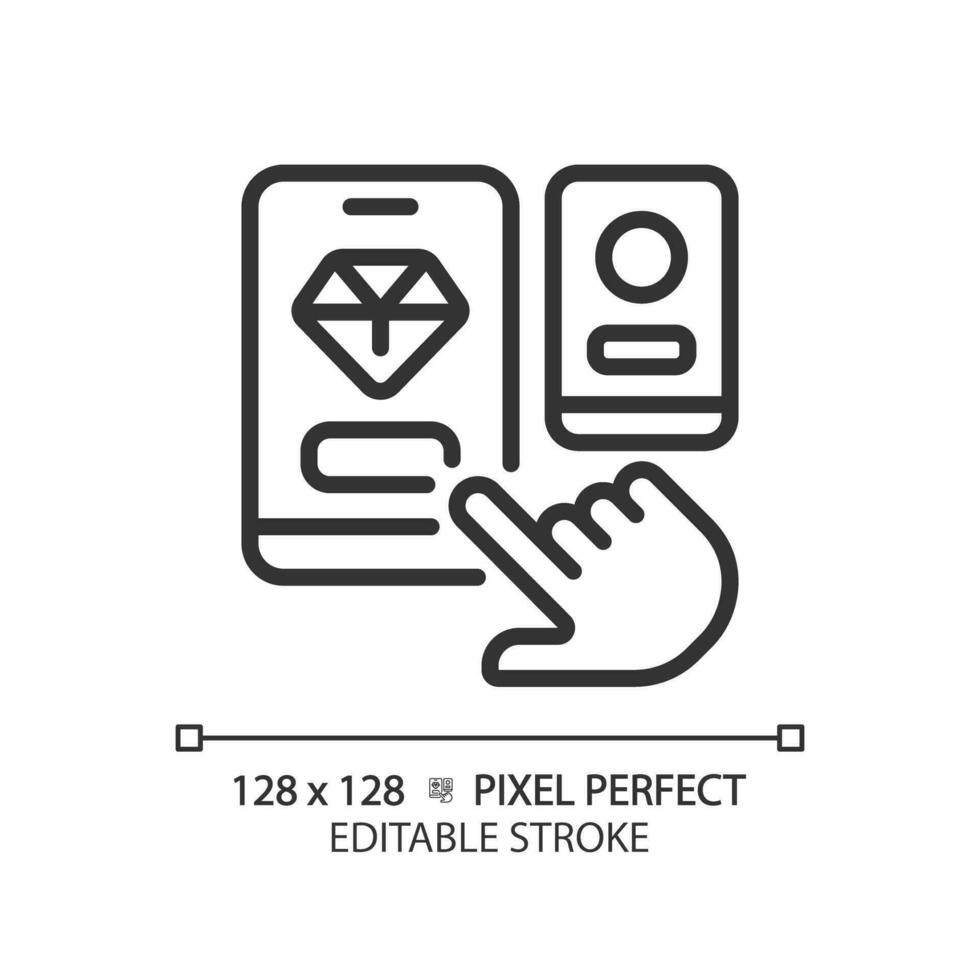 2d pixel perfeito Customizável Preto escolhendo aplicativo ícone, isolado vetor, fino linha ilustração representando comparações. vetor