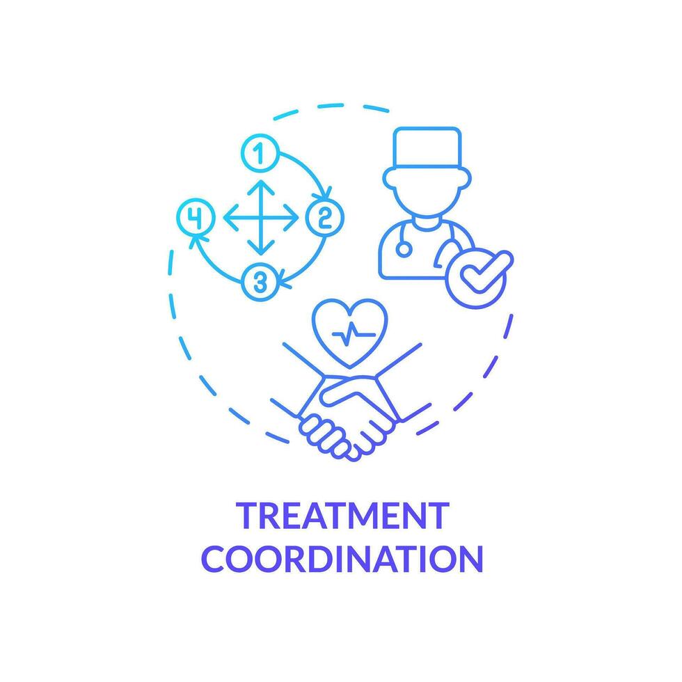 2d gradiente tratamento coordenação ícone, simples isolado vetor, médico turismo fino linha ilustração. vetor