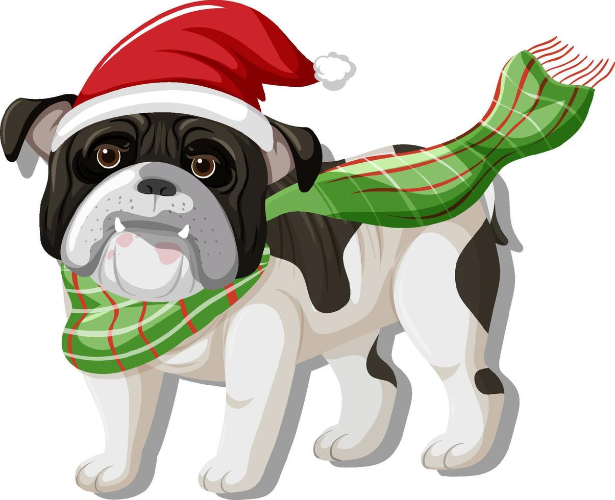 bulldog usando chapéu de natal personagem de desenho animado vetor