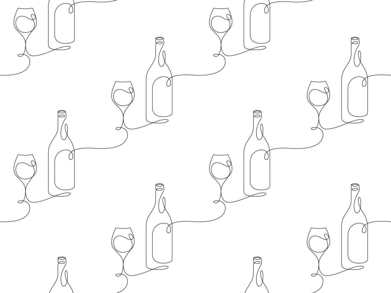 copo de vinho e garrafa fino linha contínuo desenhando desatado fundo minimalismo vetor