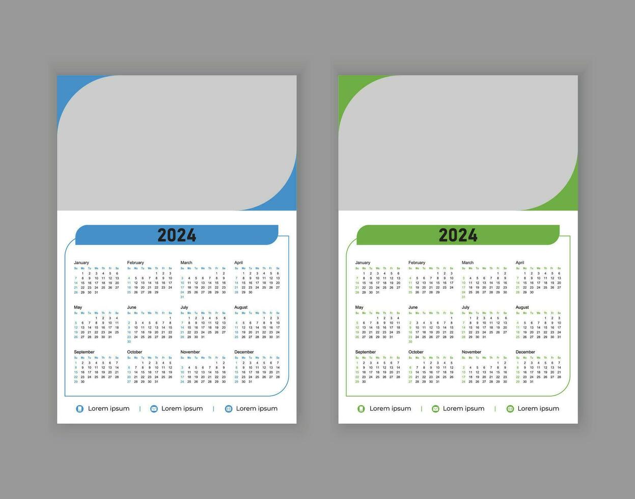 calendário modelo para 2024 ano. parede calendário dentro uma minimalista estilo. semana começa em Domingo. 1 página parede calendário 2024 modelo com 2 cor variação Projeto vetor