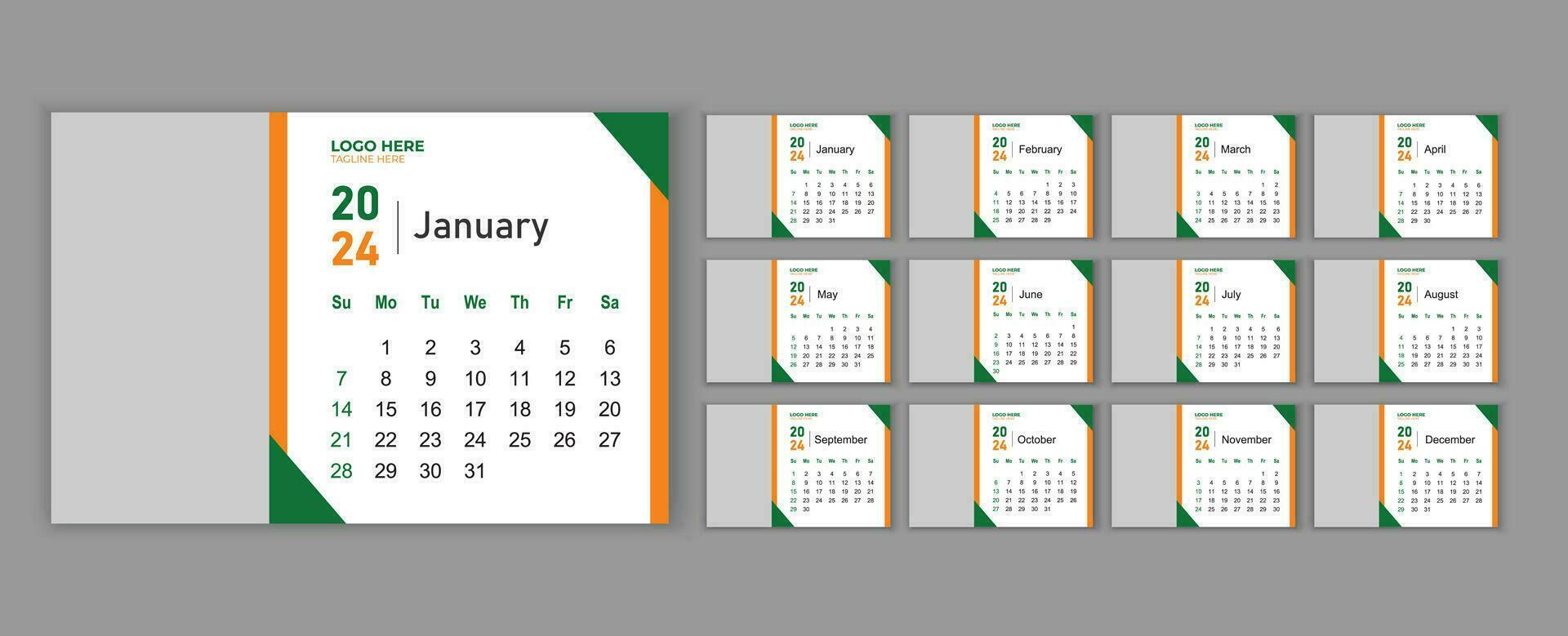 por mês calendário modelo para a 2024 ano. semana começa em Domingo. planejador para a 2024 ano. parede calendário dentro uma minimalista estilo. parede calendário 2024 modelo vetor