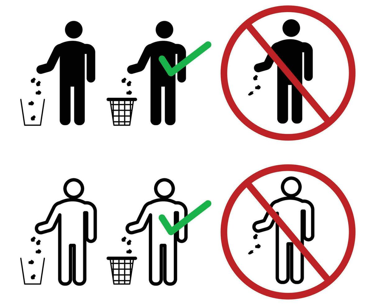 ilustração dispor do Lixo devidamente dentro a Lixo pode ou Lixo ícones com esboço estilo vetor