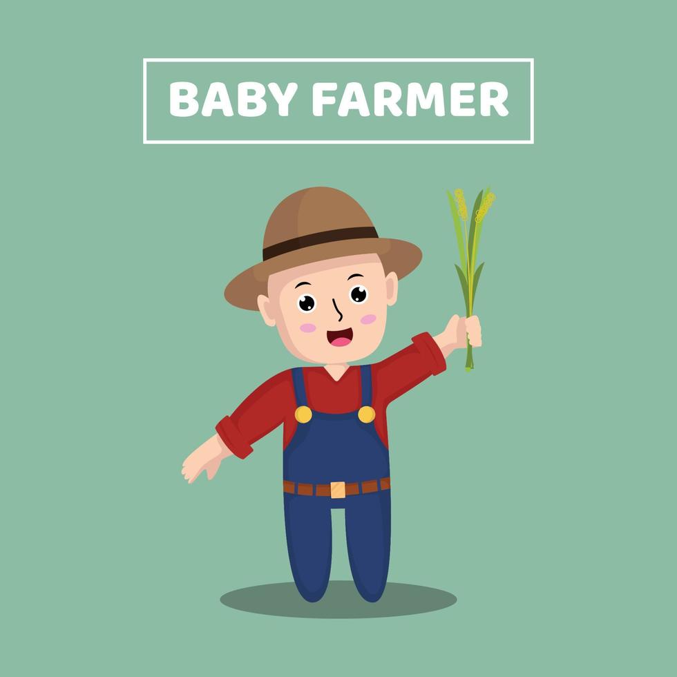 ilustração de personagem fofa de fazendeiro de arroz bebê vetor