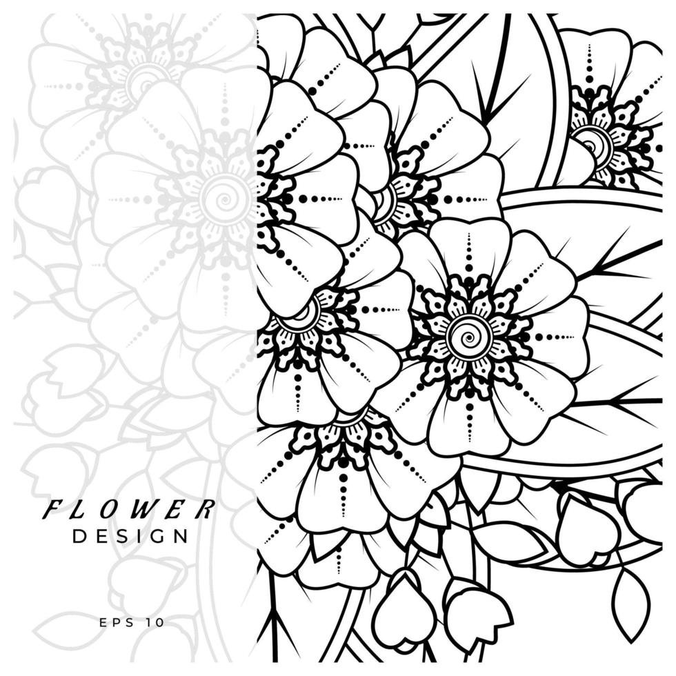 mehndi flor ornamento decorativo em estilo oriental étnico, ornamento de doodle, desenho de mão de contorno. página do livro para colorir. vetor