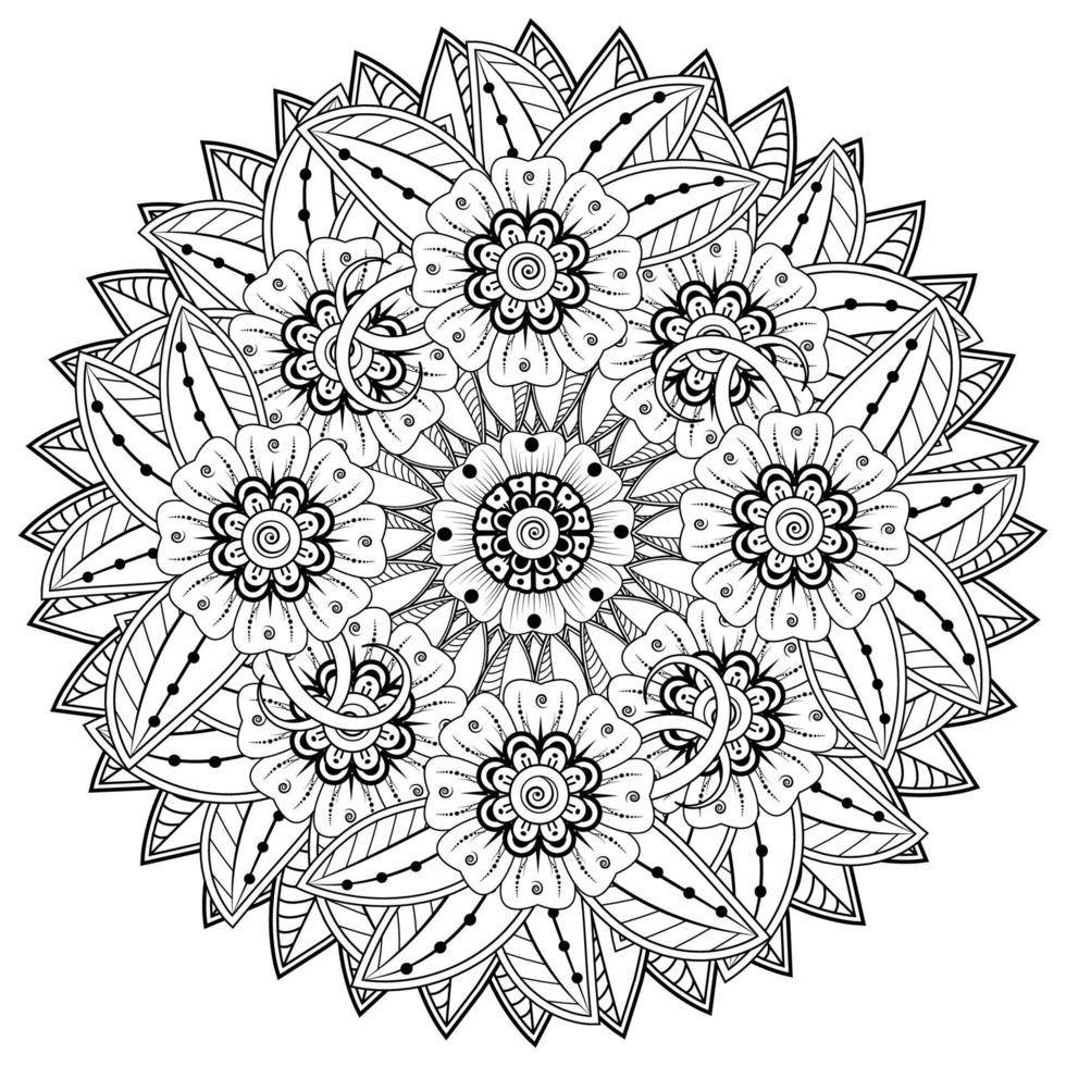 mehndi flor ornamento decorativo em estilo oriental étnico, ornamento de doodle, desenho de mão de contorno. página do livro para colorir. vetor