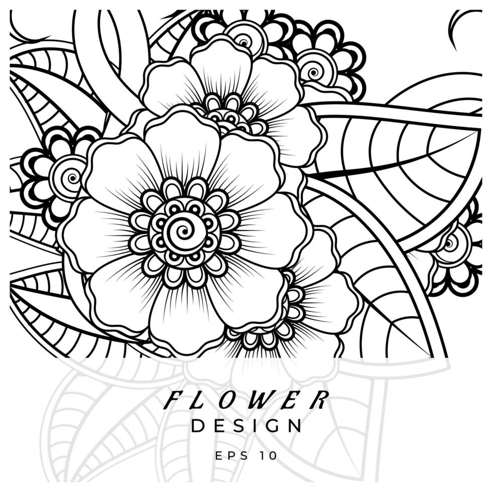 mehndi flor ornamento decorativo em estilo oriental étnico, ornamento de doodle, desenho de mão de contorno. página do livro para colorir. vetor