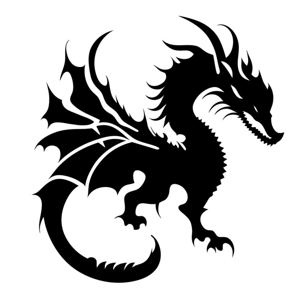 Preto silhueta do uma Dragão em uma branco fundo. vetor ilustração. chinês Novo ano do uma Dragão.