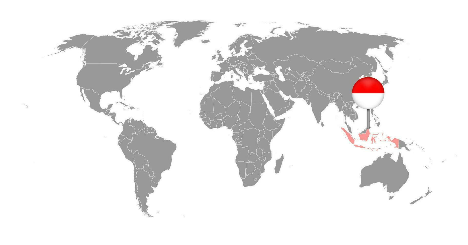 pin mapa com bandeira da Indonésia no mapa do mundo. ilustração vetorial. vetor