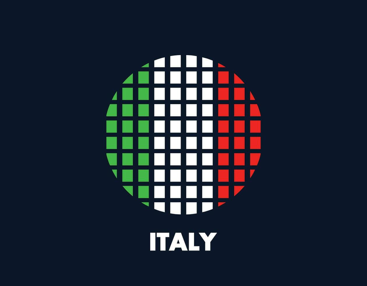 a Itália volta bandeira ícone. Projeto bandeira com a arranjo do quadrados este Formato uma círculo. bandeira com vermelho, branco, verde. vetor