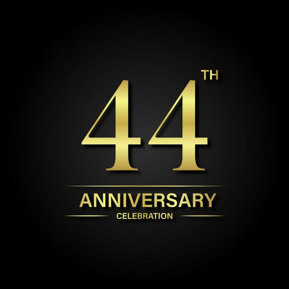 44º aniversário celebração com ouro cor e Preto fundo. vetor Projeto para celebrações, convite cartões e cumprimento cartões.
