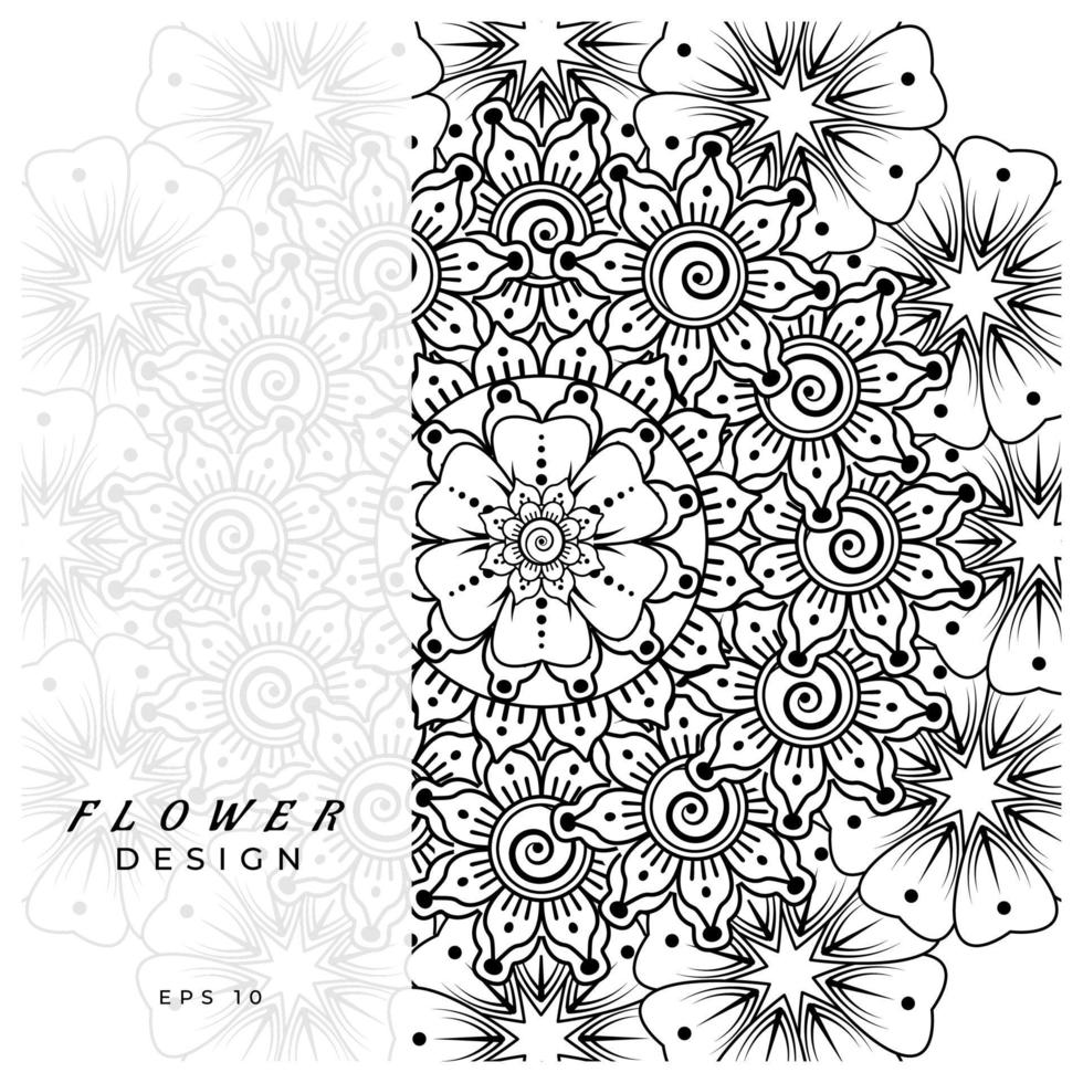 mehndi flor ornamento decorativo em estilo oriental étnico, ornamento de doodle, desenho de mão de contorno. página do livro para colorir. vetor