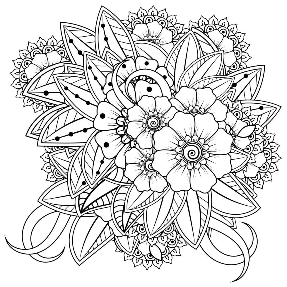 mehndi flor ornamento decorativo em estilo oriental étnico, ornamento de doodle, desenho de mão de contorno. página do livro para colorir. vetor