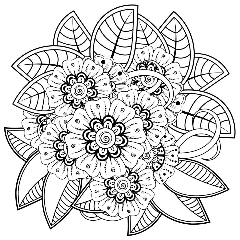 mehndi flor ornamento decorativo em estilo oriental étnico, ornamento de doodle, desenho de mão de contorno. página do livro para colorir. vetor