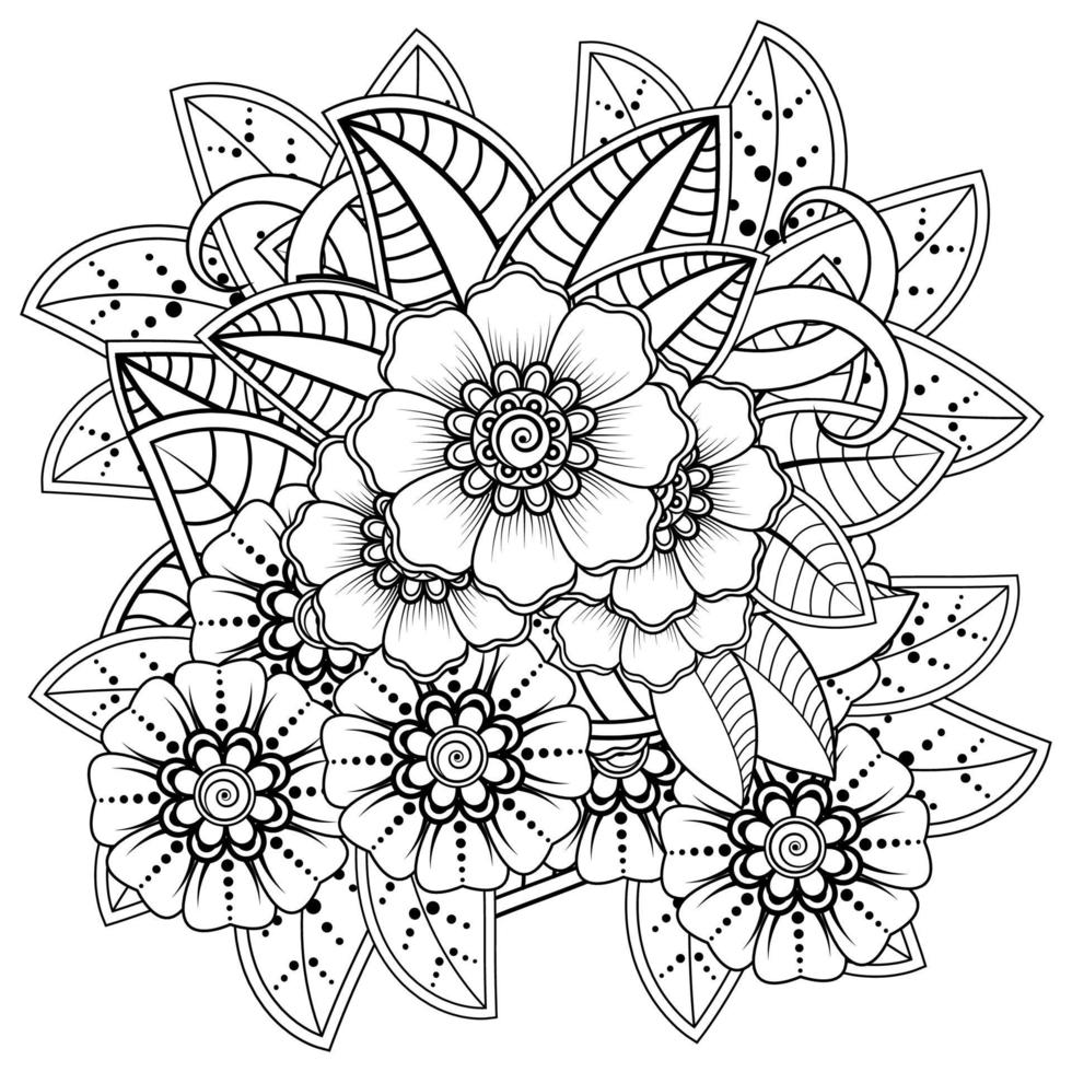 mehndi flor ornamento decorativo em estilo oriental étnico, ornamento de doodle, desenho de mão de contorno. página do livro para colorir. vetor