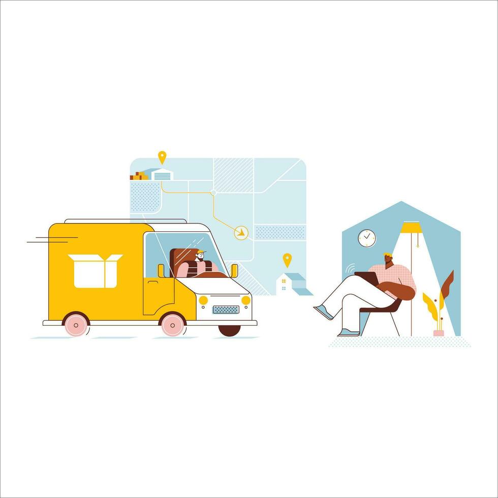 vetor ilustração do uma homem encomenda Comida a partir de uma Comida caminhão. plano estilo