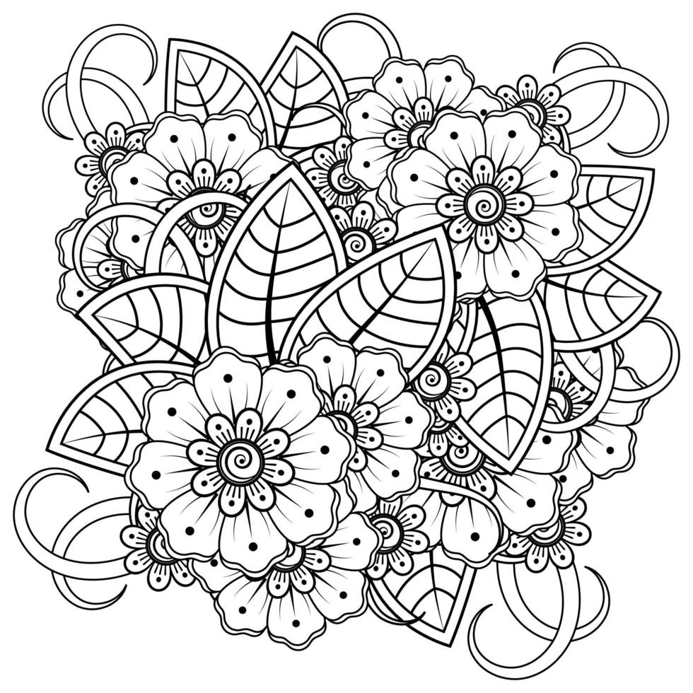 mehndi flor ornamento decorativo em estilo oriental étnico, ornamento de doodle, desenho de mão de contorno. página do livro para colorir. vetor