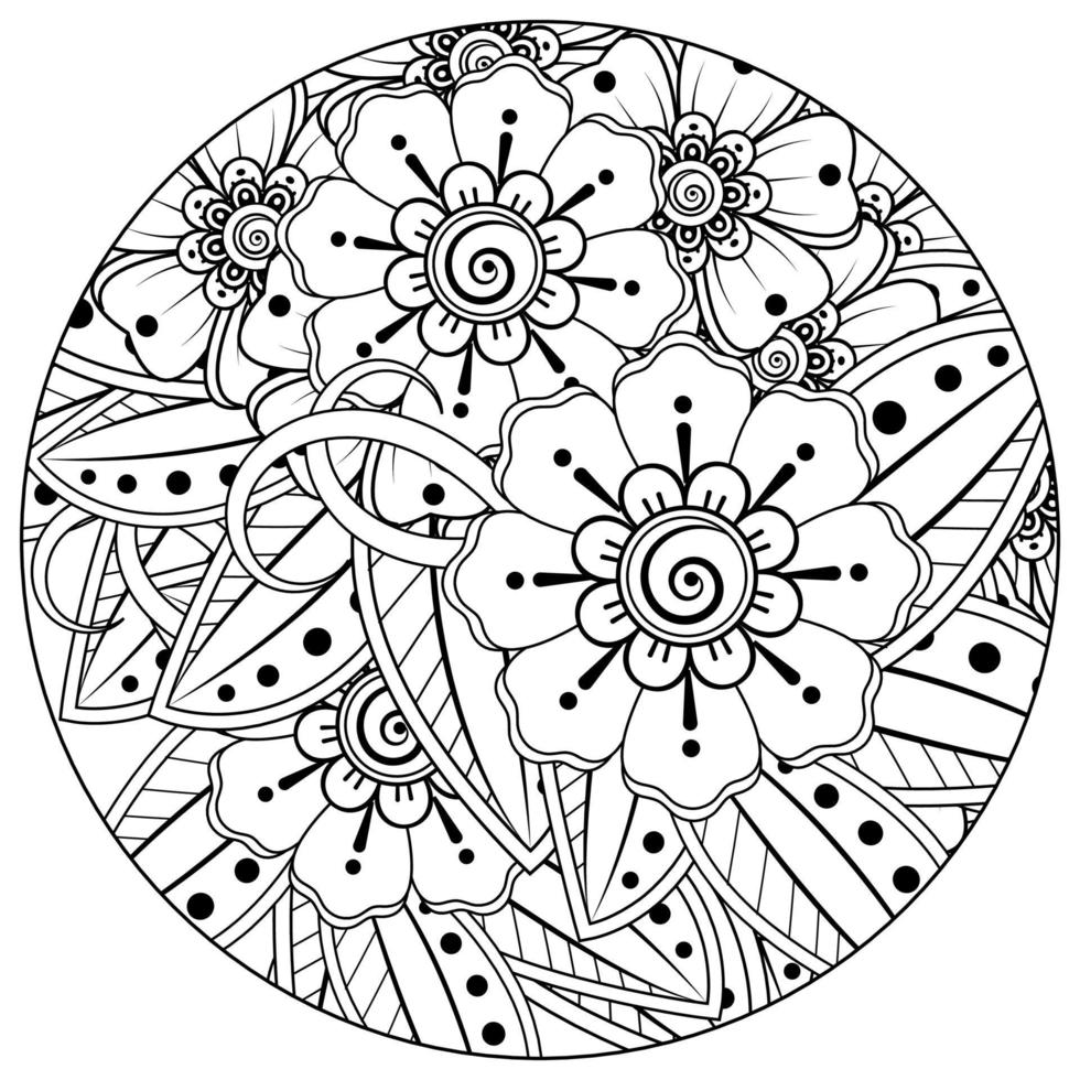 mehndi flor ornamento decorativo em estilo oriental étnico, ornamento de doodle, desenho de mão de contorno. página do livro para colorir. vetor