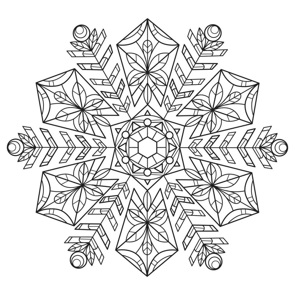 mandala flor floco de neve mão desenhado para adulto coloração livro vetor
