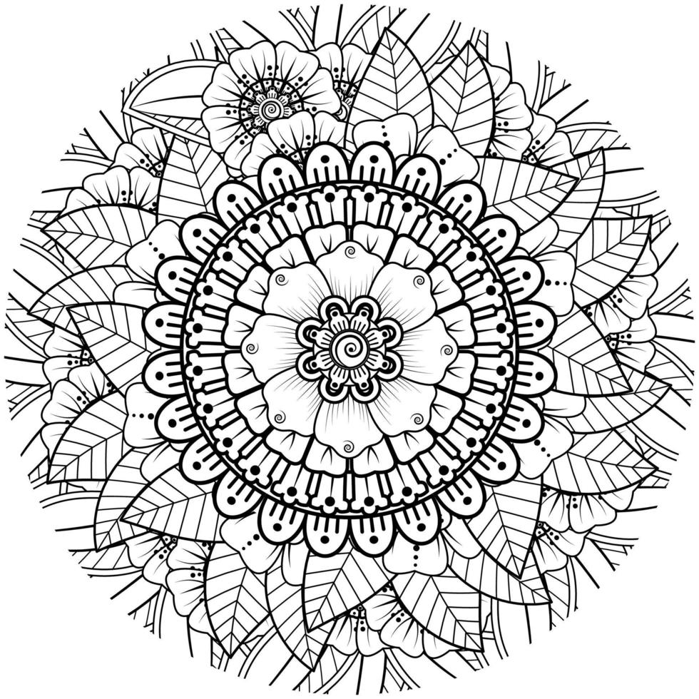 mehndi flor ornamento decorativo em estilo oriental étnico, ornamento de doodle, desenho de mão de contorno. página do livro para colorir. vetor