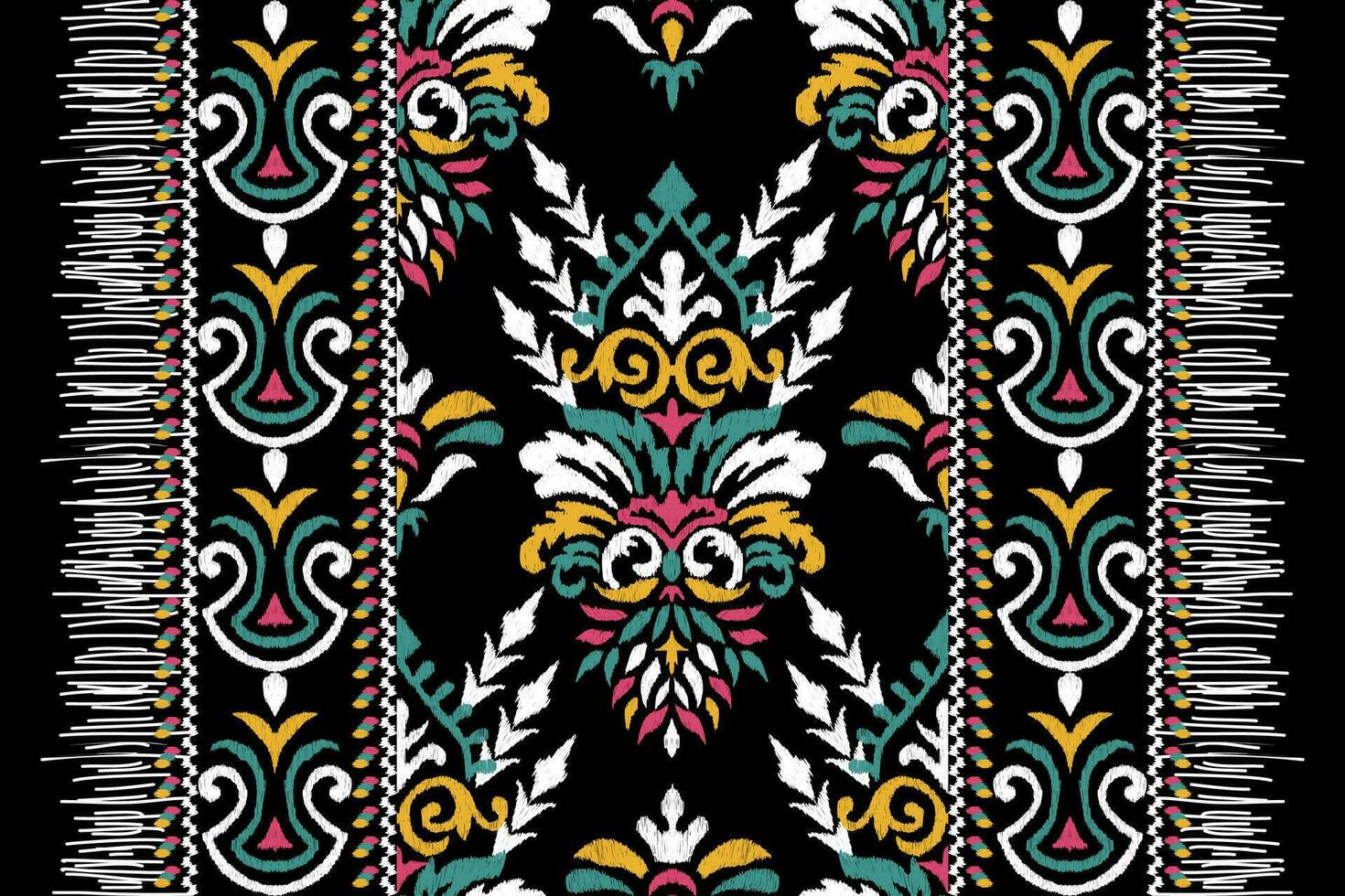 ikat floral paisley bordado em Preto plano de fundo.ikat étnico oriental padronizar tradicional.asteca estilo abstrato vetor ilustração.design para textura,tecido,vestuário,embrulho,decoração,cachecol,tapete