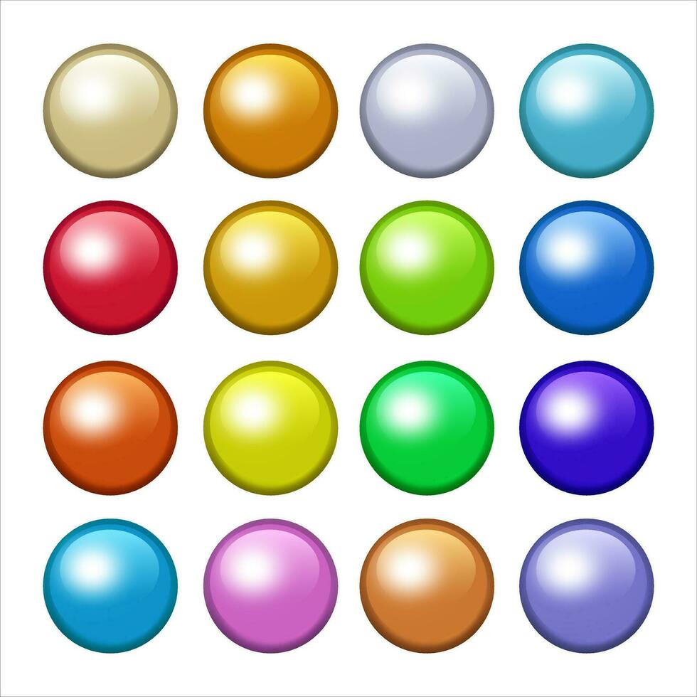 multi cor 3d botão ícone. brilhante círculo crachá definir. colorida redondo, círculo botões conjunto vetor