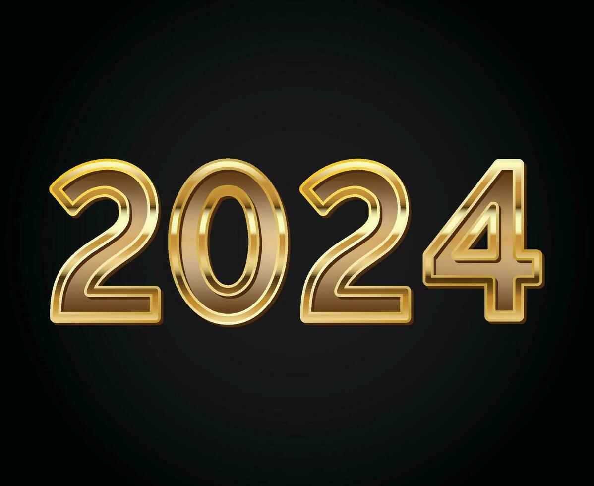 2024 feliz Novo ano abstrato ouro gráfico Projeto vetor logotipo símbolo ilustração com Preto fundo