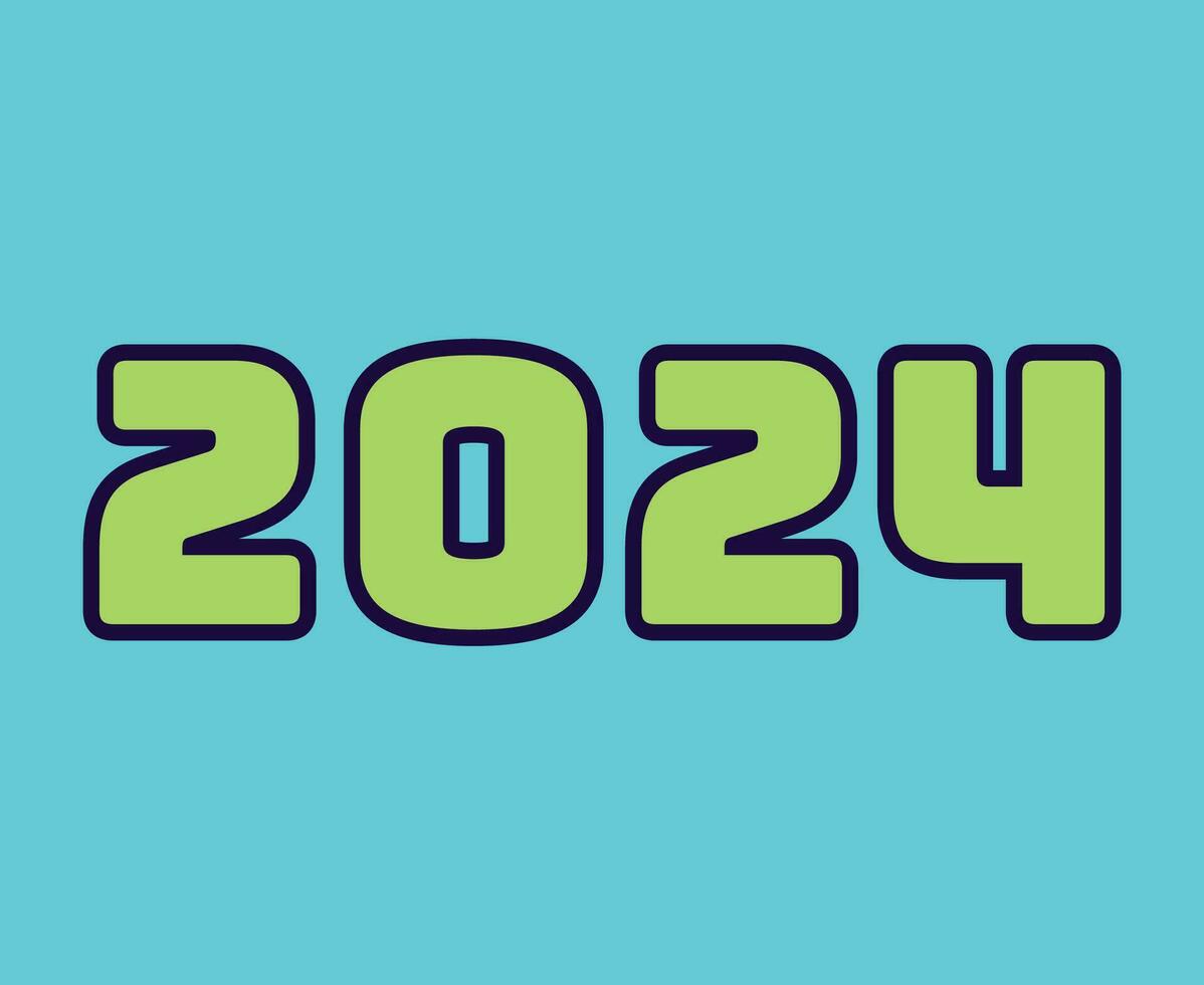 feliz Novo ano 2024 abstrato verde e azul gráfico Projeto vetor logotipo símbolo ilustração com ciano fundo