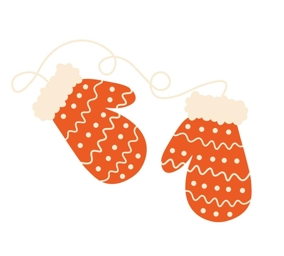 vermelho Natal luvas com enfeite e corda. tradicional inverno roupas, tricotar luvas para frio estação vetor