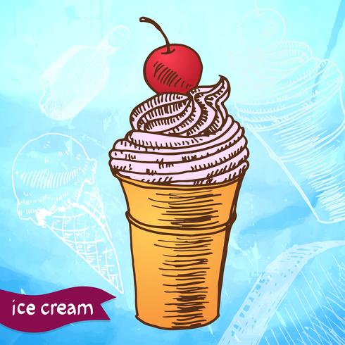 Sorvete de sorvete congelado esboço de estilo de sobremesa vetor
