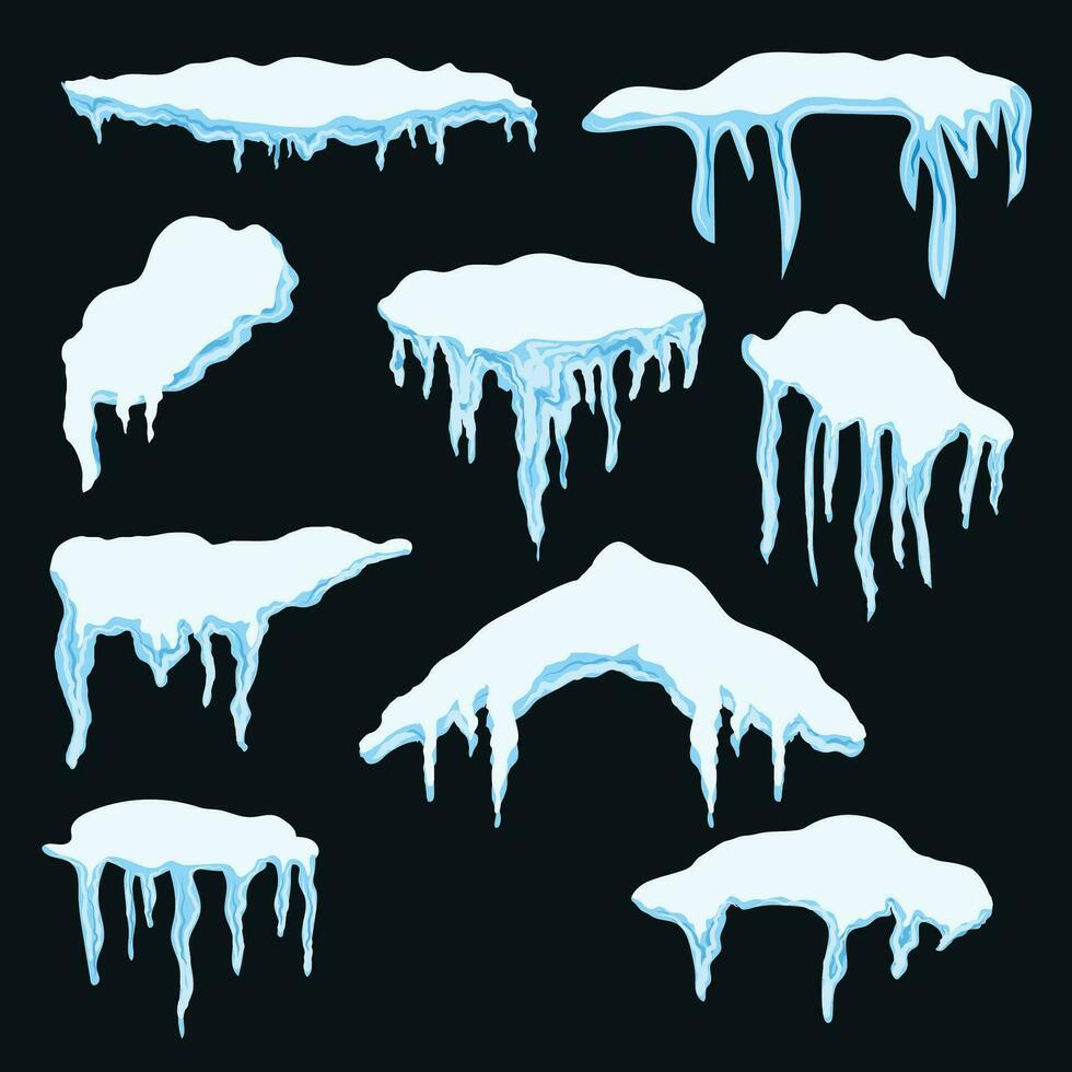 conjunto do realista neve pingentes de gelo para inverno, Novo ano e Natal projetos. inverno Projeto elementos vetor