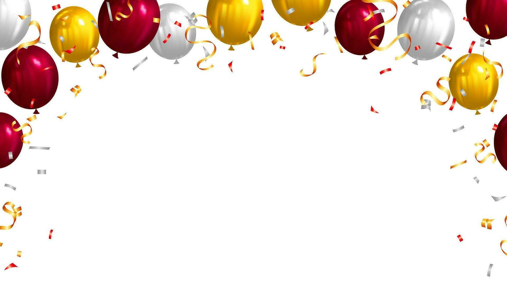 festa convite cartão com ouro confete e vermelho, prata, dourado balão realista desing vetor