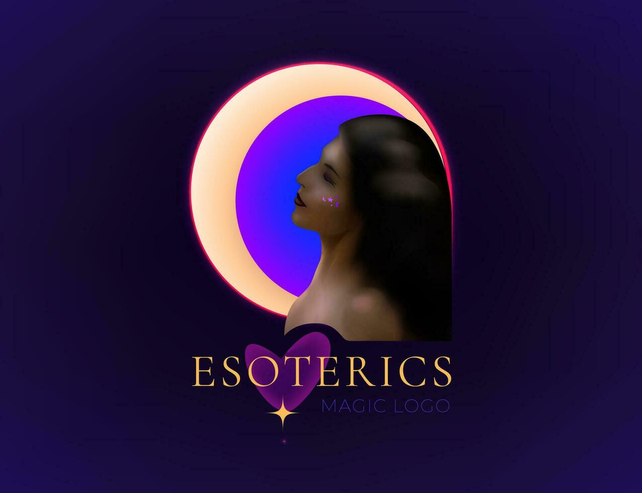 esotérico Magia logotipo. ilustração do uma lindo mulher fechadas com olhos e a lua dentro a fundo. vetor ilustração. eps 10