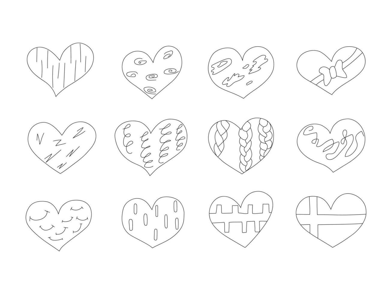 mão desenhado corações conjunto para dia dos namorados dia. vetor ilustração isolado em branco fundo.