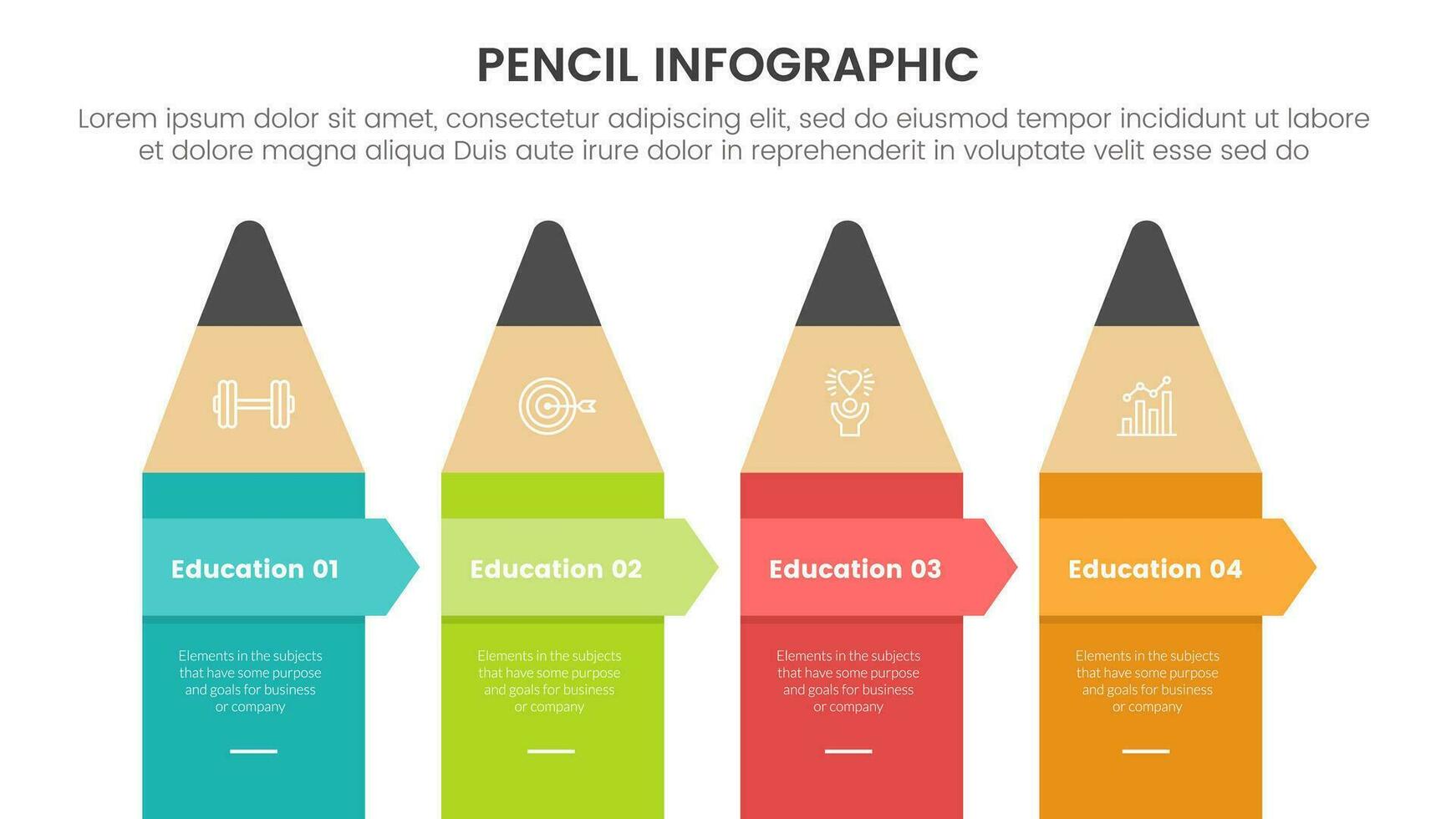 lápis Educação infográfico 4 ponto etapa modelo com lápis vertical em Centro para deslizar apresentação vetor