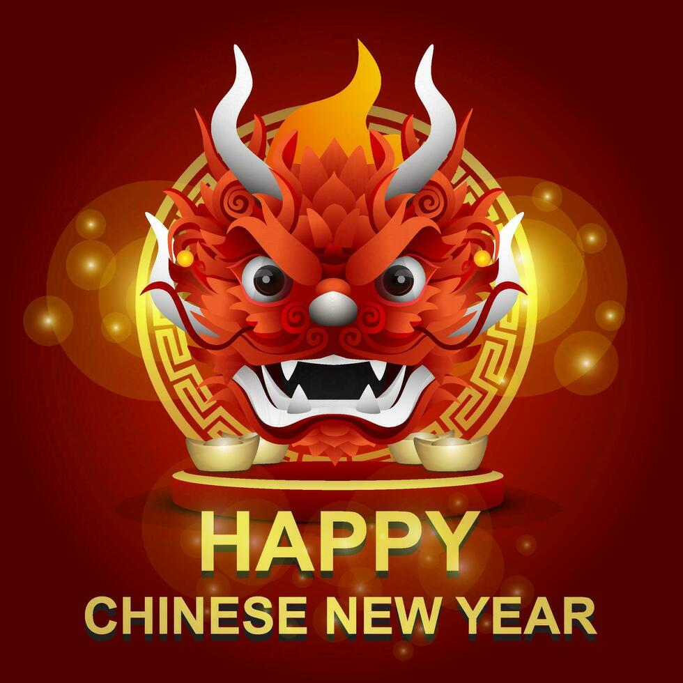 feliz chinês Novo ano com uma cenário do uma dragão cabeça em etapa vetor