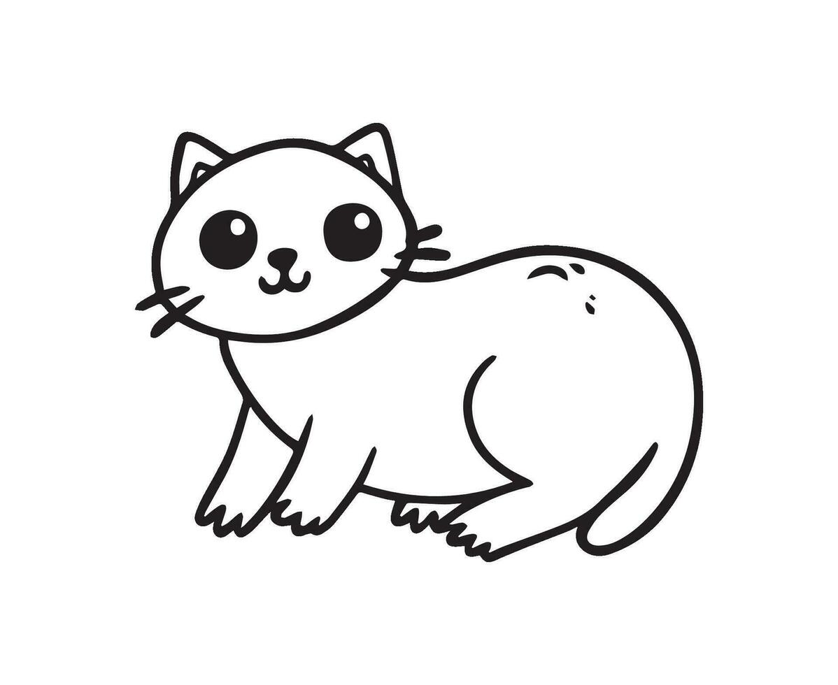 caprichoso Preto e branco ilustração do uma gato, perfeito para coloração, linha desenhando estilo vetor